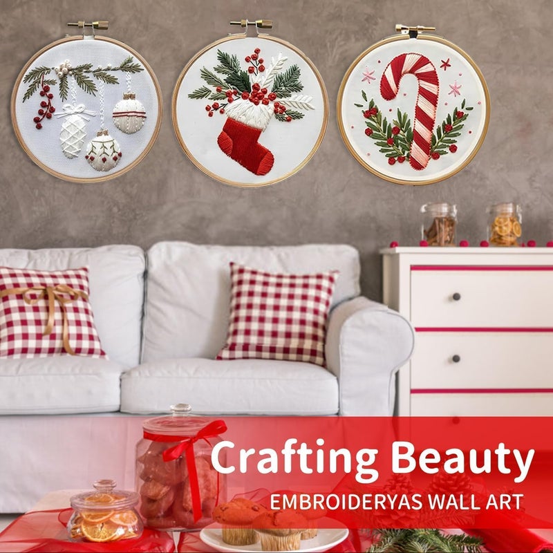 YOUDRN Christmas Embroidery Kits, Embroidery Kits for Adults,Christmas Embroidery Kit for Beginners with Pattern,Cotton Threads,Needles,Instruction,20cm Hoo,for Decor Home Room (Stockings) - Image 3